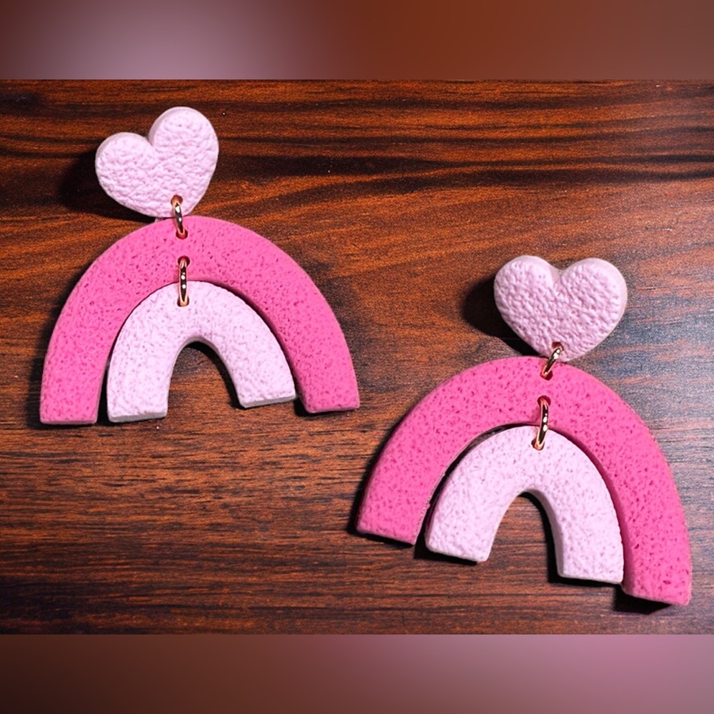 Pink Boho Arch Dangle Polymer Clay Earrings